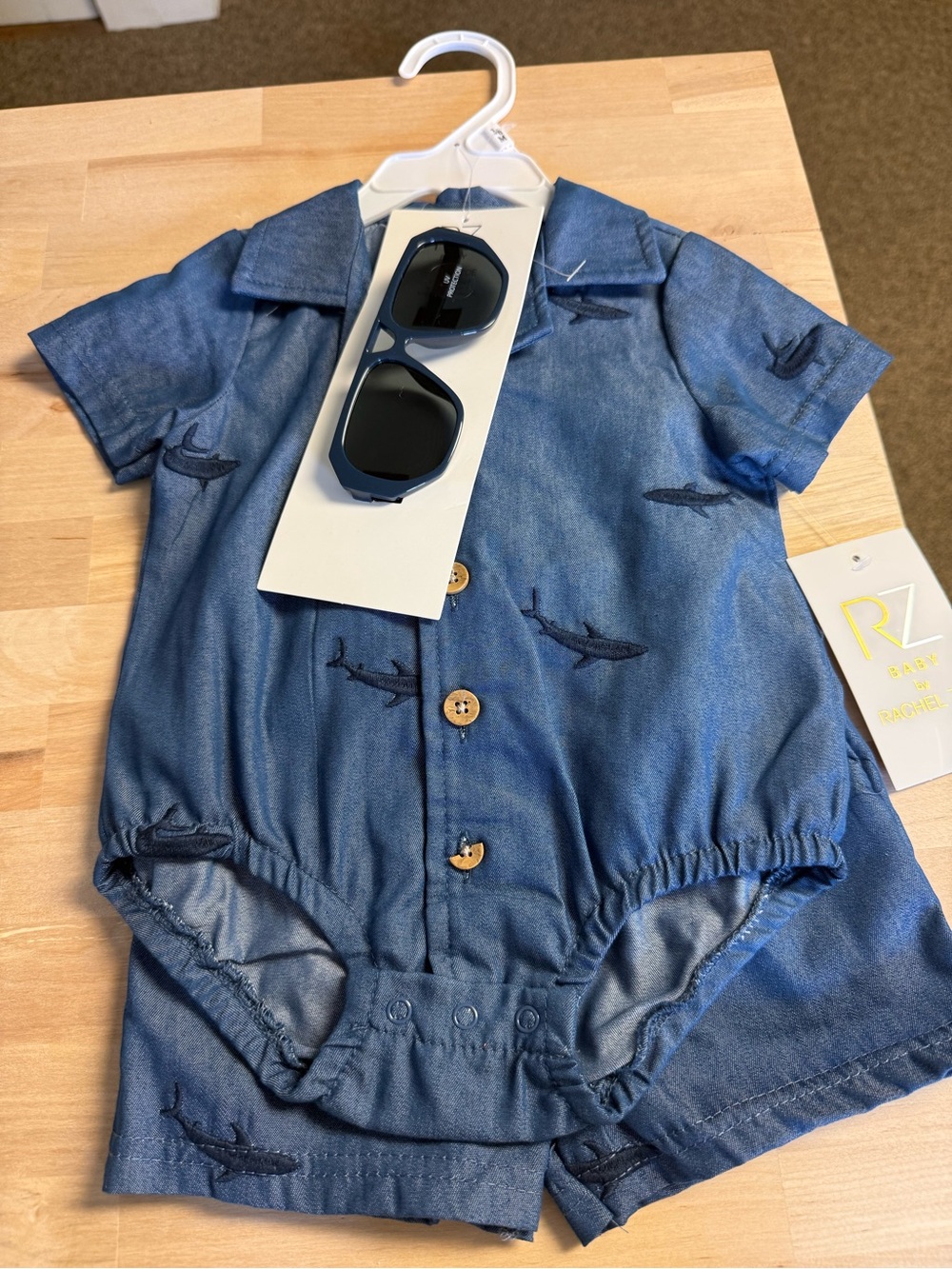 Blue Short-Sleeve Shark Romper